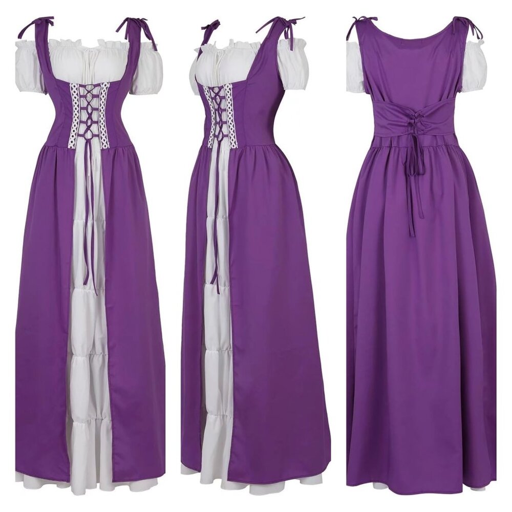 Purple Renaissance Costume Women Medieval Dress Irish Over Dress L Vintage Retro